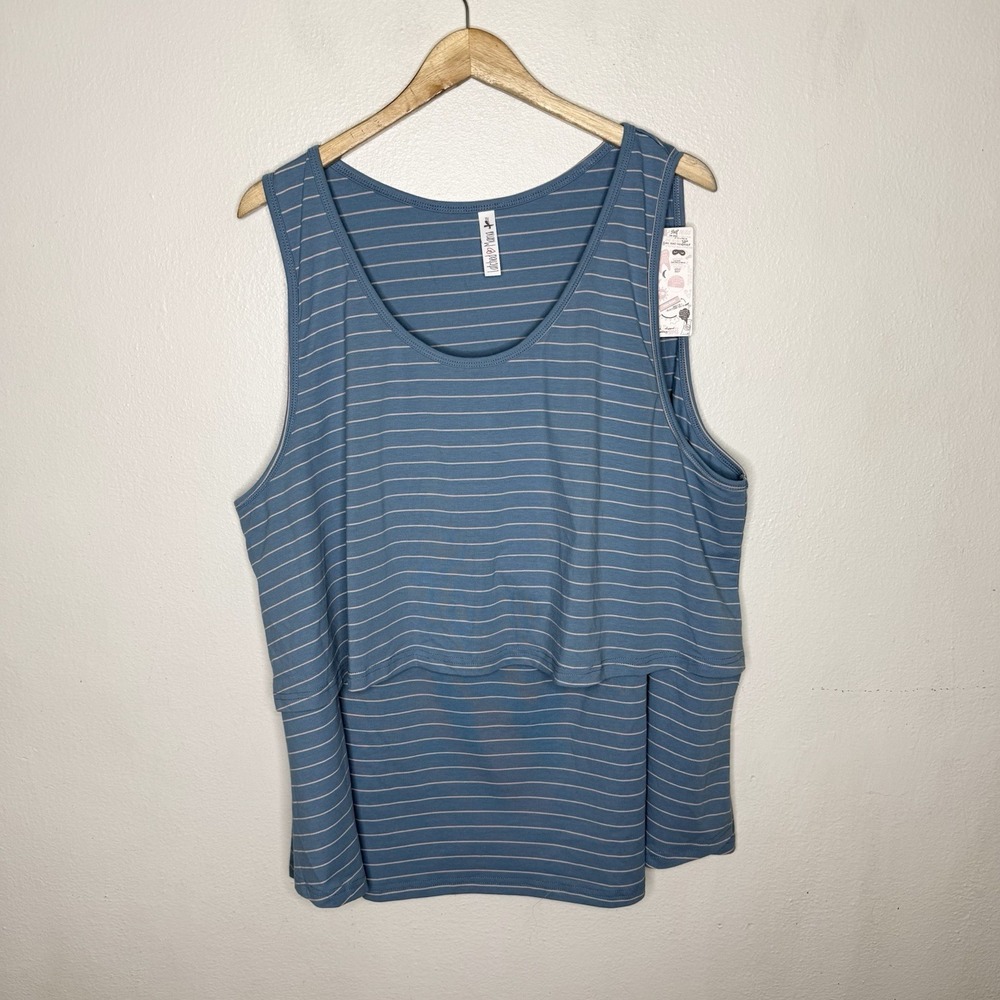 New Latched Mamá Blue Striped Nursing Tank Top Cotton Spandex Women's 4X
